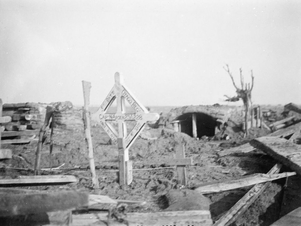 Graves of New Zealanders beside Gravenstafel Road. February 1918.